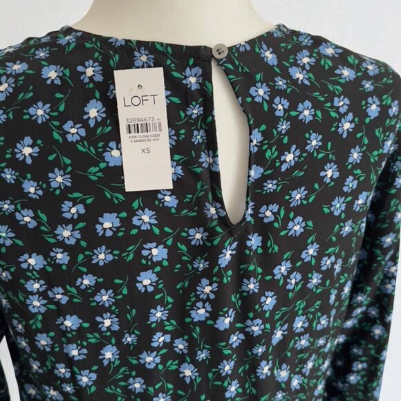Loft floral print dress with tiered skirt | Black | Size: XS - Picture 5 of 8